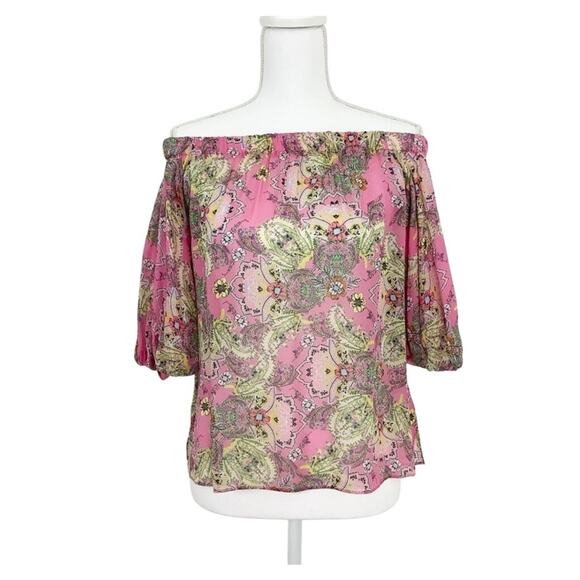 Bailey 44 Tune In Pink Floral Off The Shoulder Top Small - Picture 3 of 7